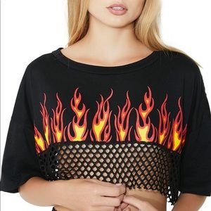 Cropped Mesh Flame Tee